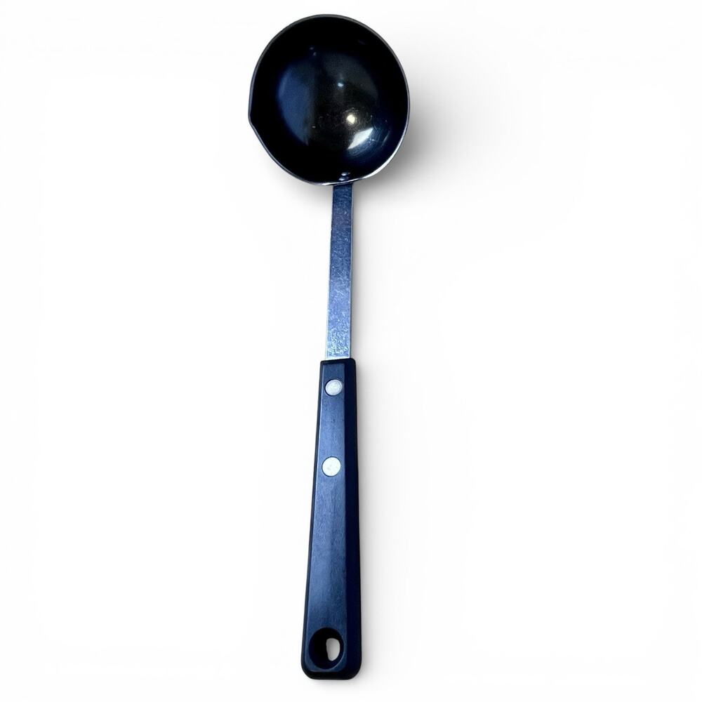 Vintage EKCO Forge Mid Century Stainless Ladle Black Handle Pour Spout 11” USA